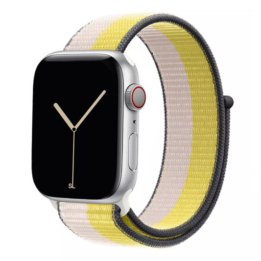 oat milk lemon zest nylon sport loop watch band for apple watch series 10 42mm and 45mm and ultra 2 made from woven nylon