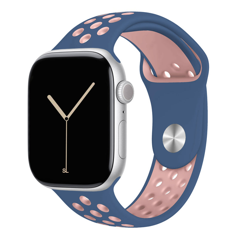 blue pink silicone watch strap for apple watch series 11 42mm 46mm with perforated holes for breathing while running and active sports