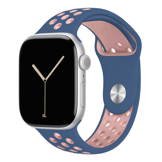 blue pink silicone watch strap for apple watch series 11 42mm 46mm with perforated holes for breathing while running and active sports