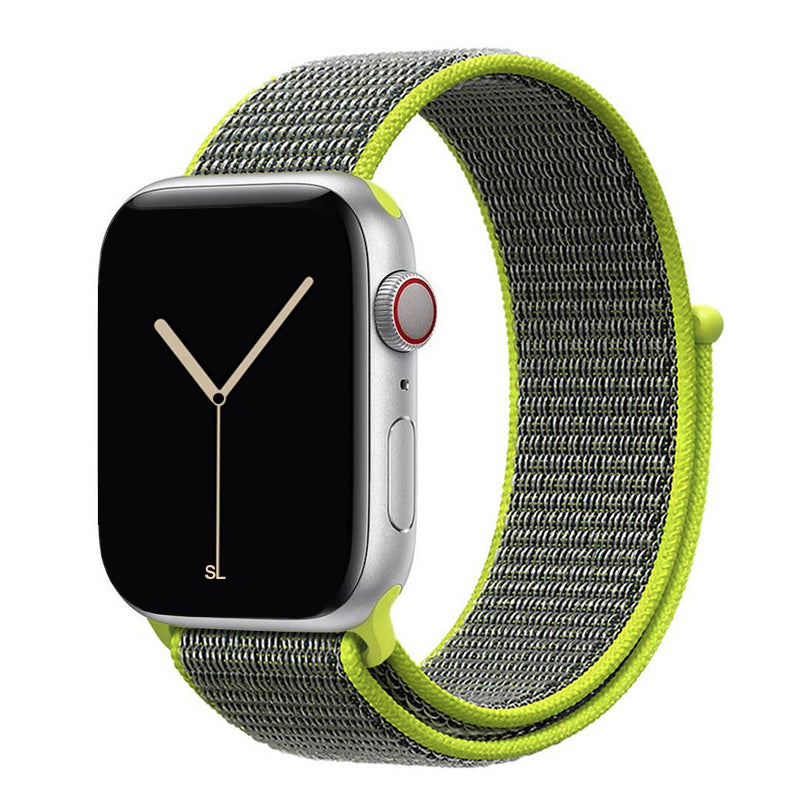 volt yellow nylon sport loop watch band for apple watch series 10 42mm and 45mm and ultra 2 made from woven nylon