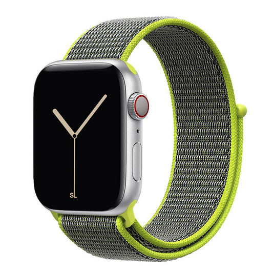 volt yellow nylon sport loop watch band for apple watch series 10 42mm and 45mm and ultra 2 made from woven nylon