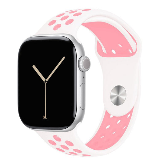 white pink silicone watch strap for apple watch series 11 42mm 46mm with perforated holes for breathing while running and active sports