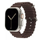 A Brown colour watch strap band made from silicone  with two metal buckles on an Apple watch series 10 42mm/ 45mm/ 46mm and ultra 2 designed for the ocean and active sports