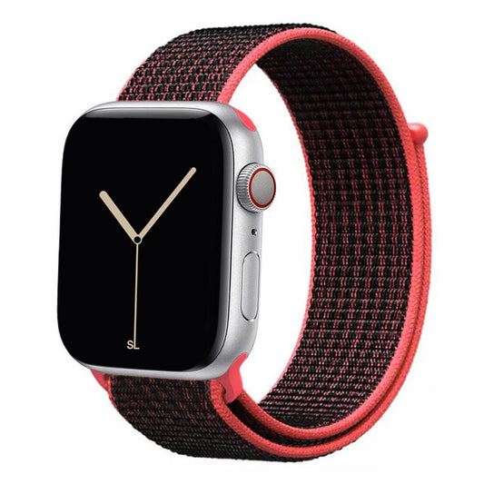 pink black nylon sport loop watch band for apple watch series 10 42mm and 45mm and ultra 2 made from woven nylon