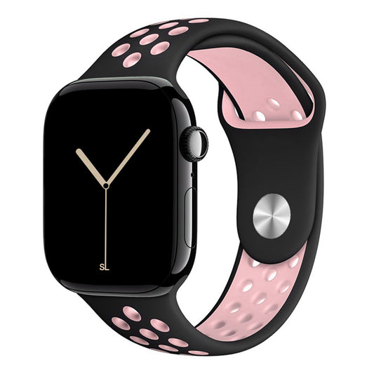 black pink silicone watch strap for apple watch series 11 42mm 46mm with perforated holes for breathing while running and active sports