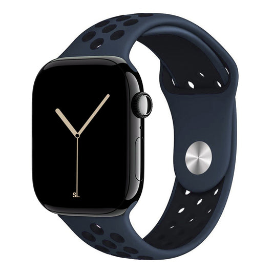 midnight black colour silicone watch strap for apple watch series 11 42mm 46mm with perforated holes for breathing while running and active sports