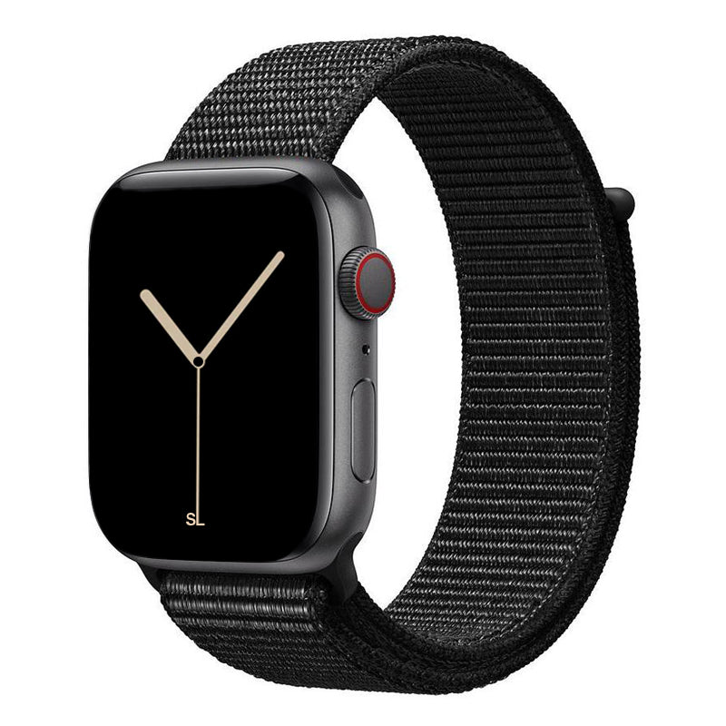 black nylon sport loop watch band for apple watch series 10 42mm and 45mm and ultra 2 made from woven nylon