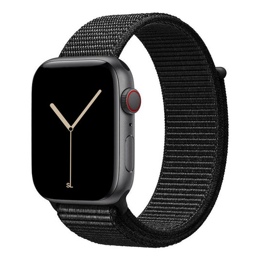 black nylon sport loop watch band for apple watch series 10 42mm and 45mm and ultra 2 made from woven nylon