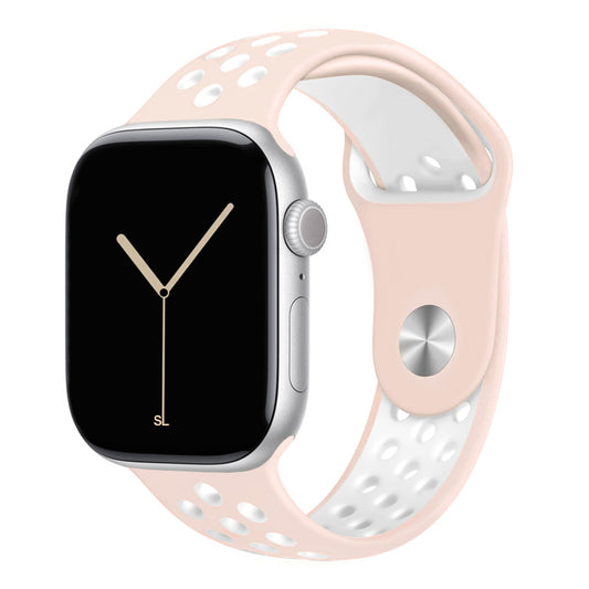light pink white silicone watch strap for apple watch series 11 42mm 46mm with perforated holes for breathing while running and active sports