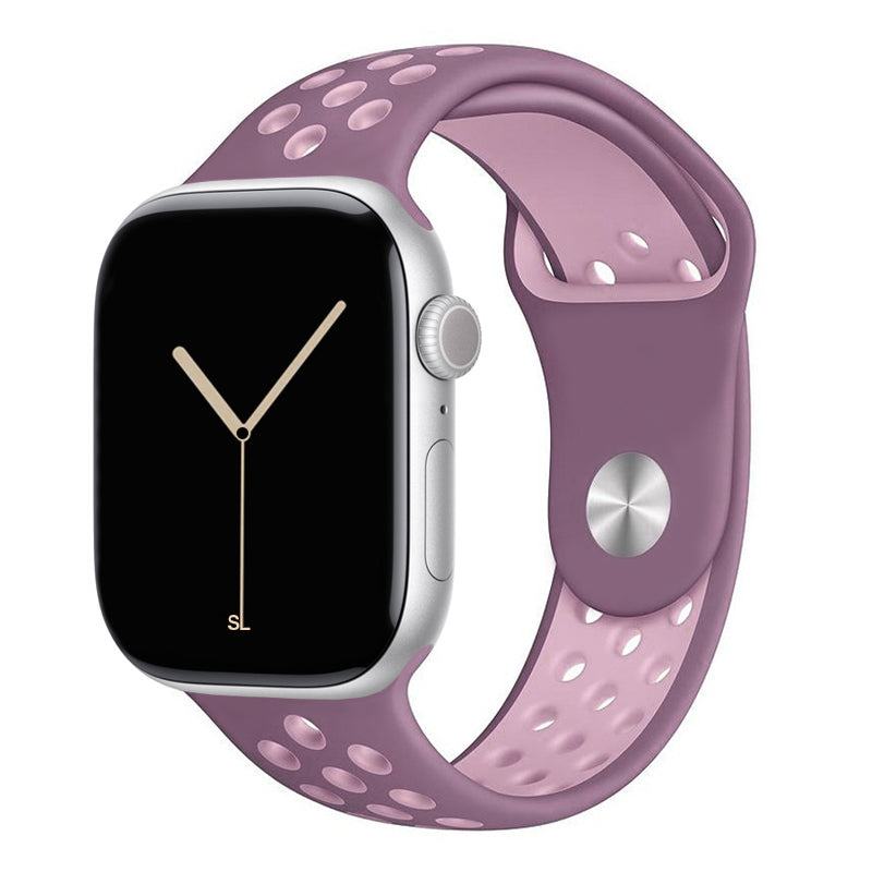 purple plum pink silicone watch strap for apple watch series 11 42mm 46mm with perforated holes for breathing while running and active sports