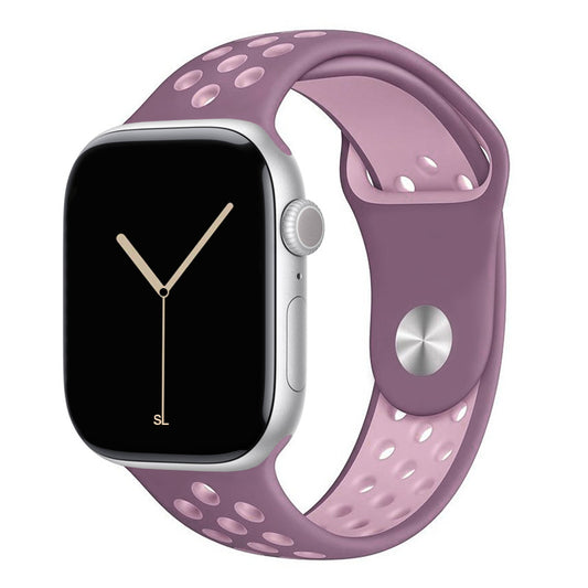 purple plum pink silicone watch strap for apple watch series 11 42mm 46mm with perforated holes for breathing while running and active sports