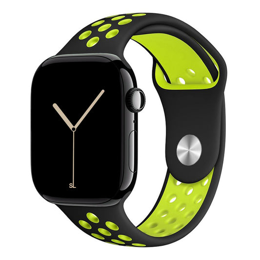black volt silicone watch strap for apple watch series 11 42mm 46mm with perforated holes for breathing while running and active sports