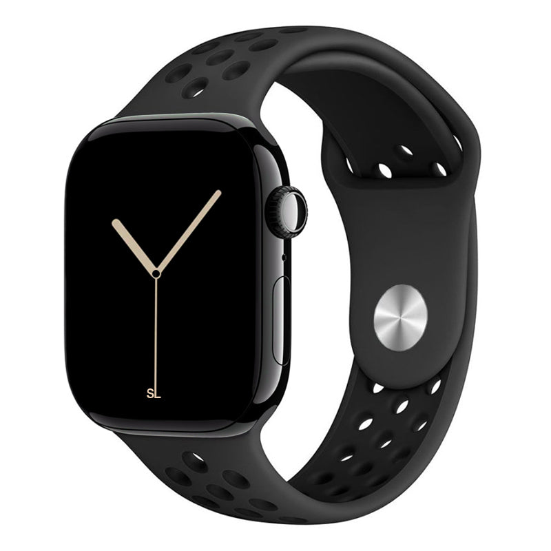 black silicone watch strap for apple watch series 11 42mm 46mm with perforated holes for breathing while running and active sports