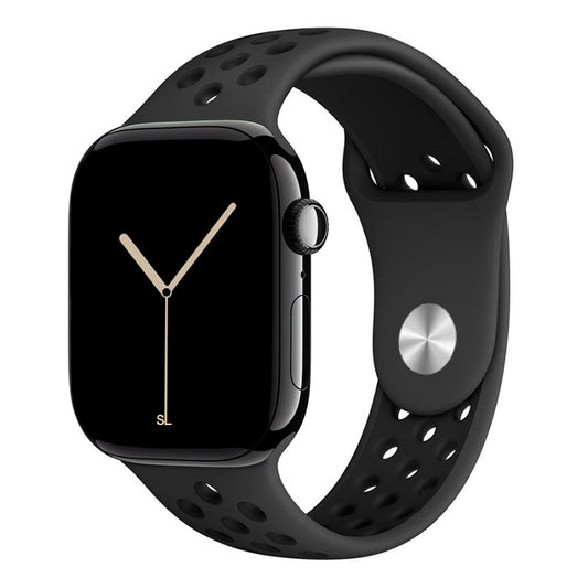 black silicone watch strap for apple watch series 11 42mm 46mm with perforated holes for breathing while running and active sports