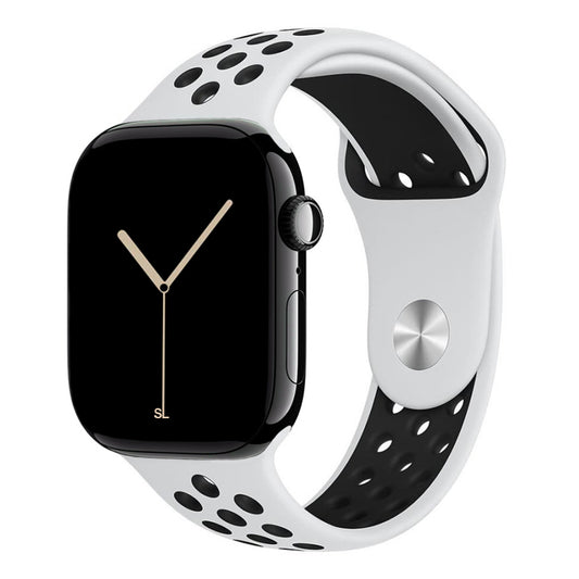 white black silicone watch strap for apple watch series 11 42mm 46mm with perforated holes for breathing while running and active sports