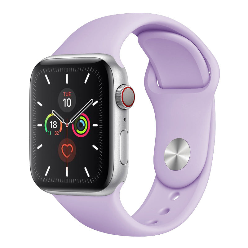 A light purple colour watch strap made from silicone for apple watch series 10 size 42mm and 46mm on a display band