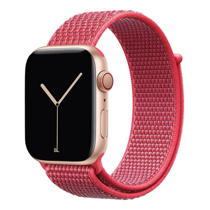 dark pink nylon sport loop watch band for apple watch series 10 42mm and 45mm and ultra 2 made from woven nylon