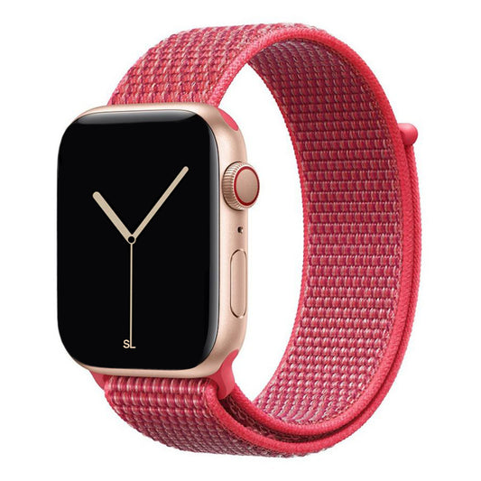 dark pink nylon sport loop watch band for apple watch series 10 42mm and 45mm and ultra 2 made from woven nylon