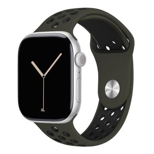 army green colour silicone watch strap for apple watch series 11 42mm 46mm with perforated holes for breathing while running and active sports