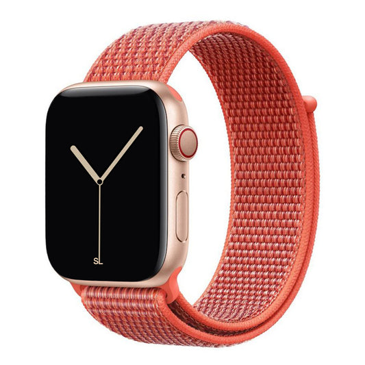 nectarine orange nylon sport loop watch band for apple watch series 10 42mm and 45mm and ultra 2 made from woven nylon