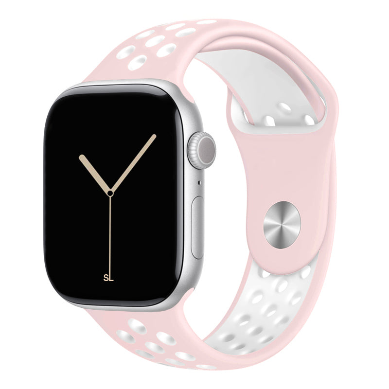 light pink white silicone watch strap for apple watch series 11 42mm 46mm with perforated holes for breathing while running and active sports