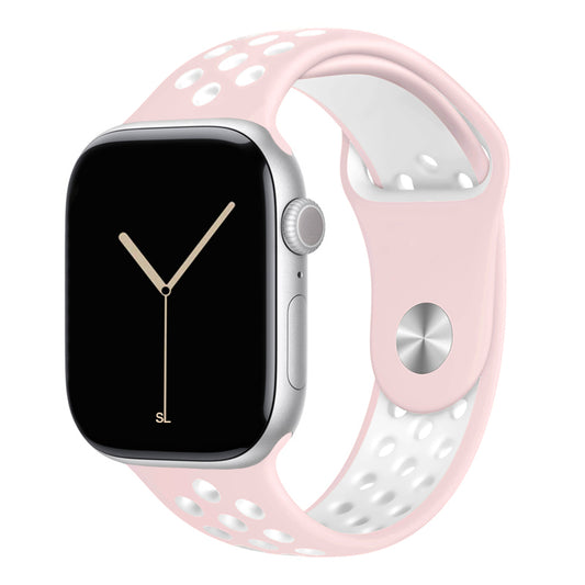 light pink white silicone watch strap for apple watch series 11 42mm 46mm with perforated holes for breathing while running and active sports