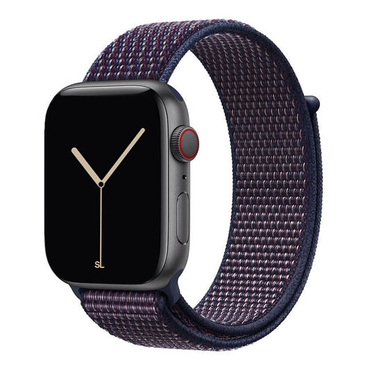 blue indigo nylon sport loop watch band for apple watch series 10 42mm and 45mm and ultra 2 made from woven nylon