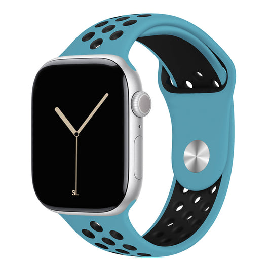 feather blue silicone watch strap for apple watch series 11 42mm 46mm with perforated holes for breathing while running and active sports