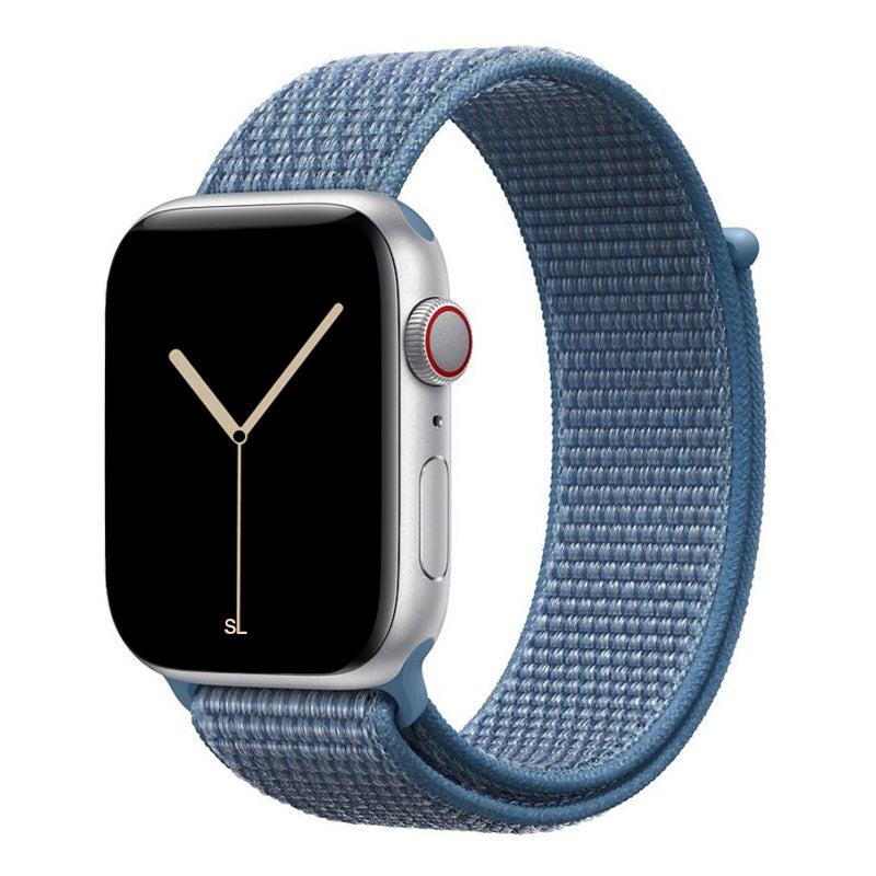 blue nylon sport loop watch band for apple watch series 10 42mm and 45mm and ultra 2 made from woven nylon
