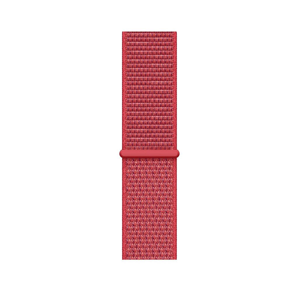 red nylon sport loop watch band for apple watch series 10 42mm and 45mm and ultra 2 made from woven nylon