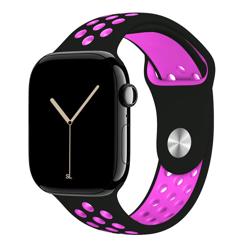 black purple silicone watch strap for apple watch series 11 42mm 46mm with perforated holes for breathing while running and active sports