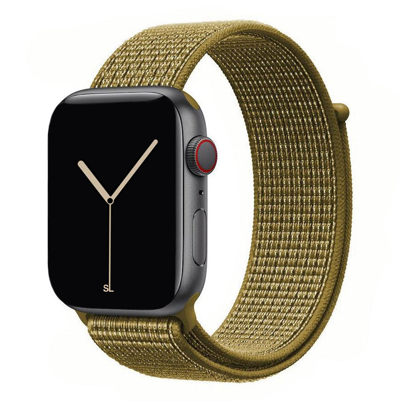 olive green nylon sport loop watch band for apple watch series 10 42mm and 45mm and ultra 2 made from woven nylon