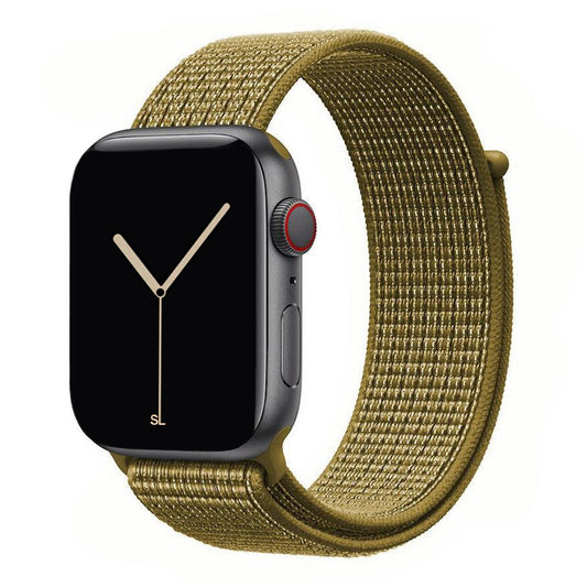 olive green nylon sport loop watch band for apple watch series 10 42mm and 45mm and ultra 2 made from woven nylon