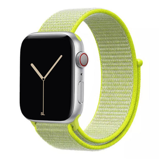 volt yellow nylon sport loop watch band for apple watch series 10 42mm and 45mm and ultra 2 made from woven nylon