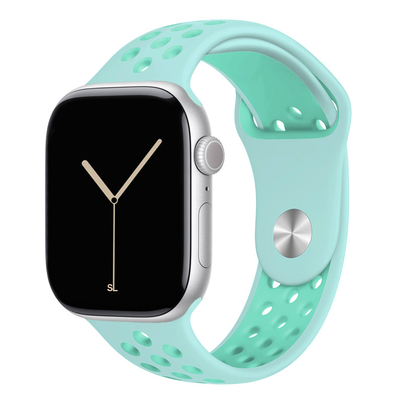 tropical green silicone watch strap for apple watch series 11 42mm 46mm with perforated holes for breathing while running and active sports