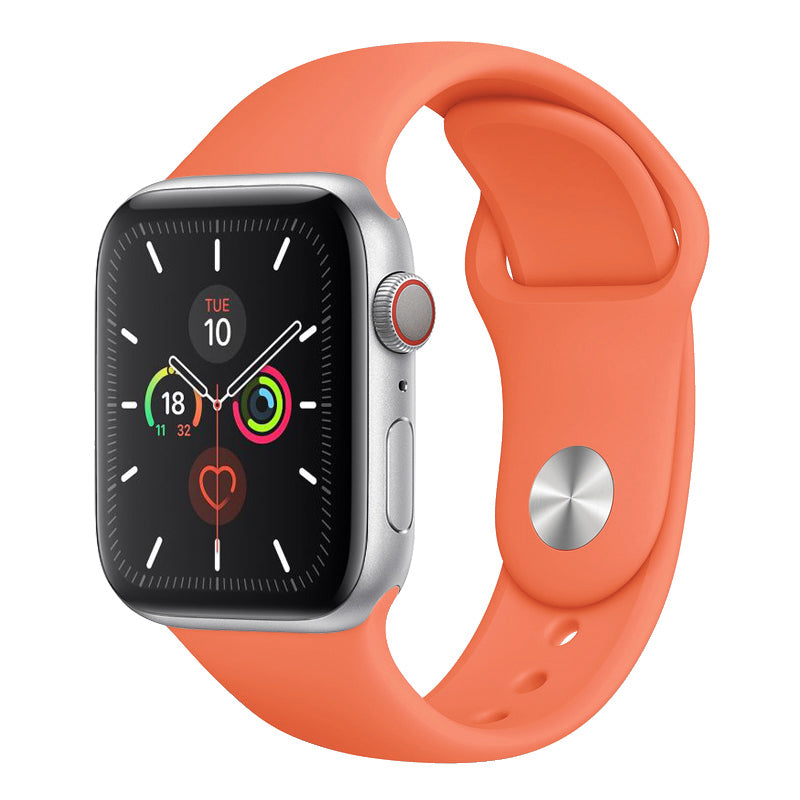 A papaya fruit orange colour watch strap made from silicone for apple watch series 10 size 42mm and 46mm on a display band