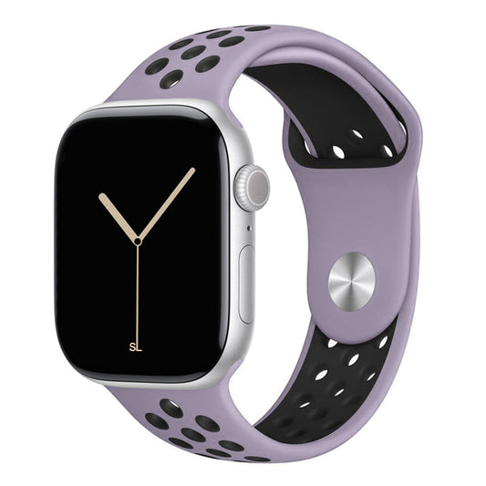 light purple black silicone watch strap for apple watch series 11 42mm 46mm with perforated holes for breathing while running and active sport