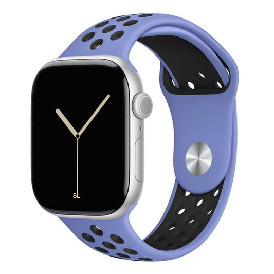 blue black silicone watch strap for apple watch series 11 42mm 46mm with perforated holes for breathing while running and active sports