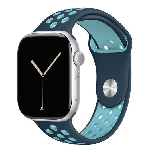 dark green blue silicone watch strap for apple watch series 11 42mm 46mm with perforated holes for breathing while running and active sports