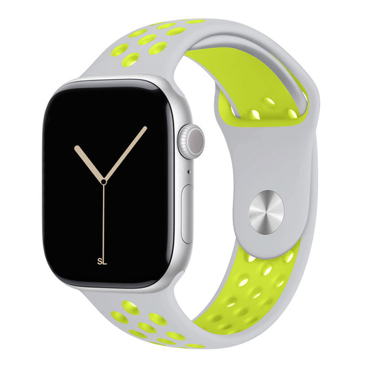 grey volt yellow silicone watch strap for apple watch series 11 42mm 46mm with perforated holes for breathing while running and active sports