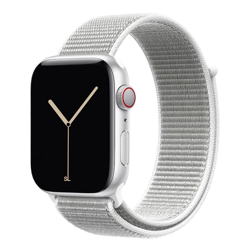 white grey nylon sport loop watch band for apple watch series 10 42mm and 45mm and ultra 2 made from woven nylon
