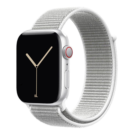 white grey nylon sport loop watch band for apple watch series 10 42mm and 45mm and ultra 2 made from woven nylon
