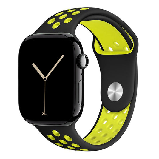 black Yellow silicone watch strap for apple watch series 11 42mm 46mm with perforated holes for breathing while running and active sports