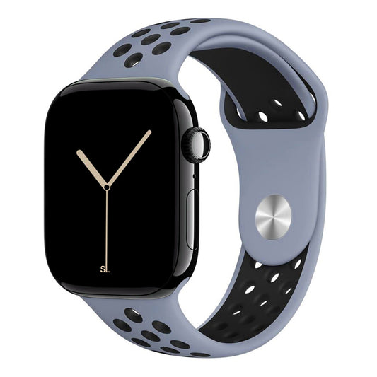 grey black silicone watch strap for apple watch series 11 42mm 46mm with perforated holes for breathing while running and active sports