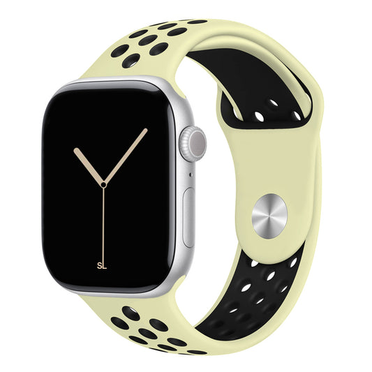 pastel yellow black silicone watch strap for apple watch series 11 42mm 46mm with perforated holes for breathing while running and active sports