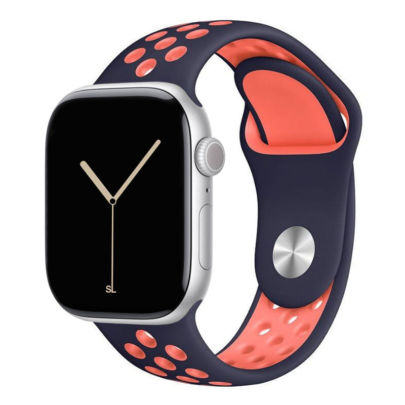 navy pink silicone watch strap for apple watch series 11 42mm 46mm with perforated holes for breathing while running and active sports