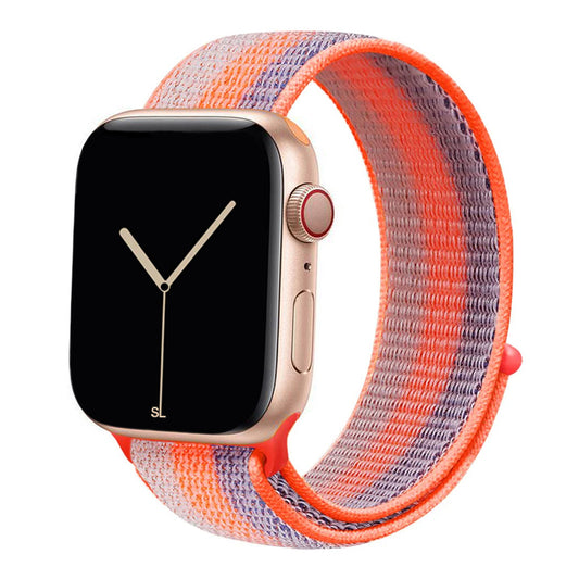orange stripe nylon sport loop watch band for apple watch series 10 42mm and 45mm and ultra 2 made from woven nylon