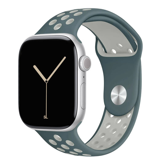 Dark Leaf Green Light Grey silicone watch strap for apple watch series 11 42mm 46mm with perforated holes for breathing while running and active sports