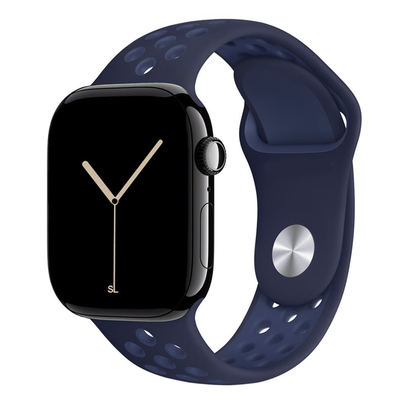 navy blue silicone watch strap for apple watch series 11 42mm 46mm with perforated holes for breathing while running and active sports
