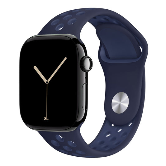 navy blue silicone watch strap for apple watch series 11 42mm 46mm with perforated holes for breathing while running and active sports